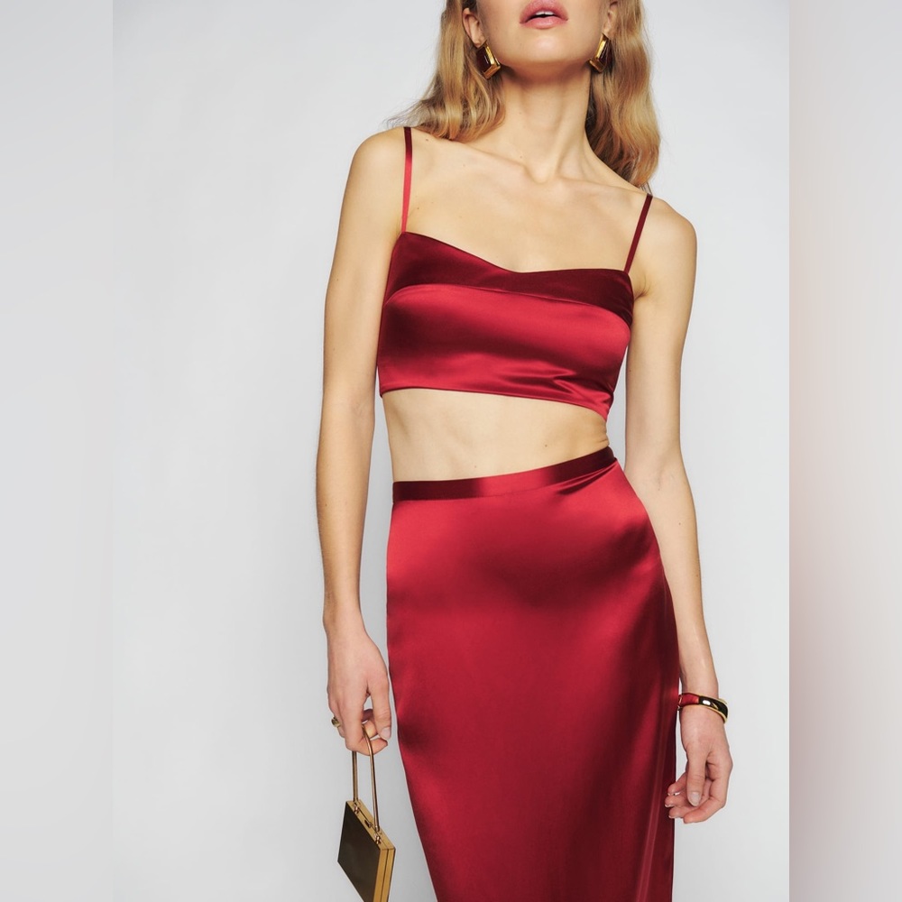 Reformation Satin Burgundy Two-Piece Maxi Dress